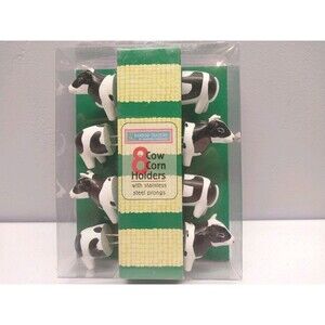 Bamboo Traders Cow Corn Holders Set of 8 Stainless Steel Prongs NIP Farmhouse